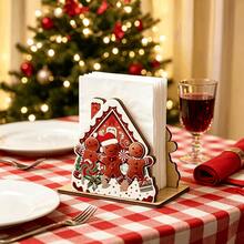 Tempat Penyimpan Serbet Kayu Bentuk Rumah Kue Jahe Natal, Dekorasi Meja Bentuk Manusia Kue Jahe, Penyimpanan Serbet Praktis untuk Suasana Liburan di Meja - A - View 1