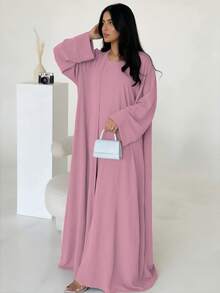 1 bộ trang phục Muslim giả hai mảnh màu trơn phong cách tối giản thanh lịch, cổ tròn, phù hợp mặc mùa xuân, hè, thu, đông, mặc quanh năm - Nhiều màu - Xem 31