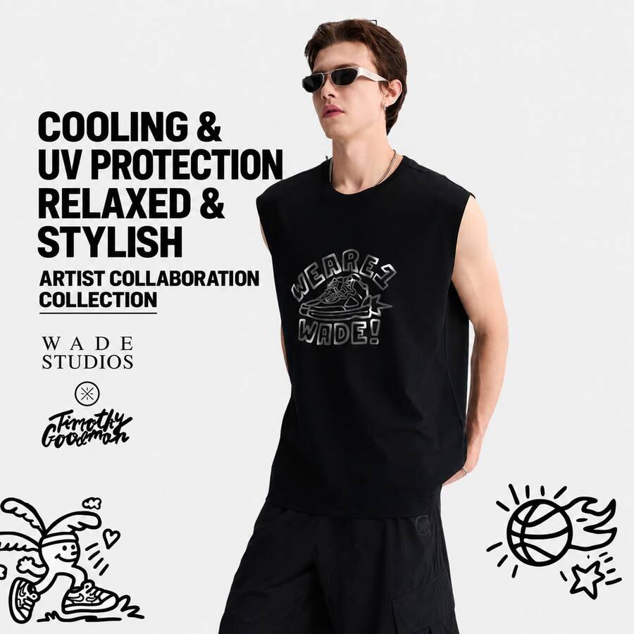 LI-NING Men's Quick-Dry Cool Fitness Tank Top Summer Breathable Ice-Cool Training Shirt AVSW045 - 黑色 - 查看 1
