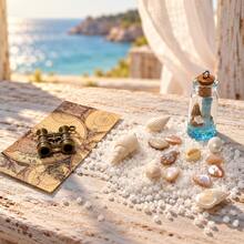 Coastal Travel Theme Miniature Ornament Set, Mini Drift Bottle, Telescope Model, Vintage Map And Shell Accessories, Ocean Style Micro Landscape Desktop Display Decoration - one-size - View 5