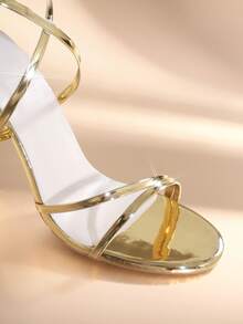 Fashionable Gold Stilettos High Heel Shoes | Open Toe Stiletto Sandals | Women's Ankle Strap Party Evening Shoes - Gold - View 11