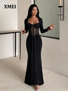 Women's Long Sleeve Knit Dress - Black - View 1