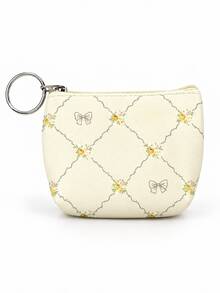Fashionable Mini Polka Dot Print Children's Coin Purse, Bow Print, With Portable Hanging Keychain, Small Size For Storing Coins, Keys, Charging Cables, Earrings, Rings, Period Products, Mini Makeup, Back To School Storage - Multicolor - View 9