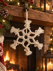1pc Christmas Snowflake Hanging Decor Boho Style White Rope Design Rustic Holiday Decoration Winter Wonderland Home Accent Christmas Tree Door Window Fireplace Gift Wrapping Party Decor Seasonal Celebration - Style 4 - View 6