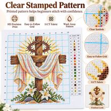 Cross Stitch Kit With Cross, Crown, Lily And Holy Light Design, 38x38cm [15x15in], Christian Easter Theme, Beginner Stress Relief Handmade, Holiday Home Decor - Multicolor - View 8
