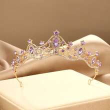 1pc Women's Fashion Princess 3D Crown Sweet Luxury Rhinestone Birthday Hair Accessory Headband - Mauve Purple - View 1