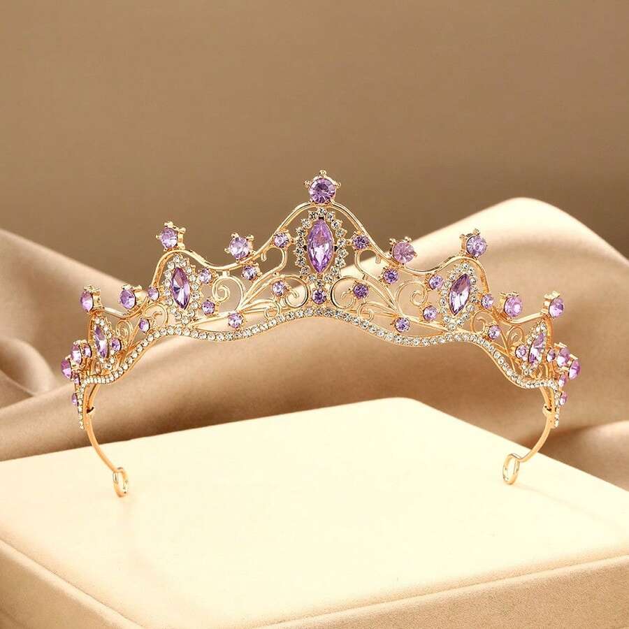 1pc Women's Fashion Princess 3D Crown Sweet Luxury Rhinestone Birthday Hair Accessory Headband - Mauve Purple - View 1