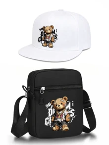 1pc/2pcs Hip Hop Bear Pattern Print Unisex Street Fashion Outdoor Sports Baseball Cap And Crossbody Bag, Adjustable, Gift For Yourself Or Friends - Multicolor - View 11