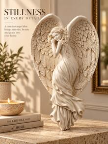 1PC Angel Figurine With Feathered Wings, Elegant Decorative Statue For Bedroom, Living Room, Mantel And Bookshelf Display, Tabletop Home Accent, Thoughtful Gift - A - View 1