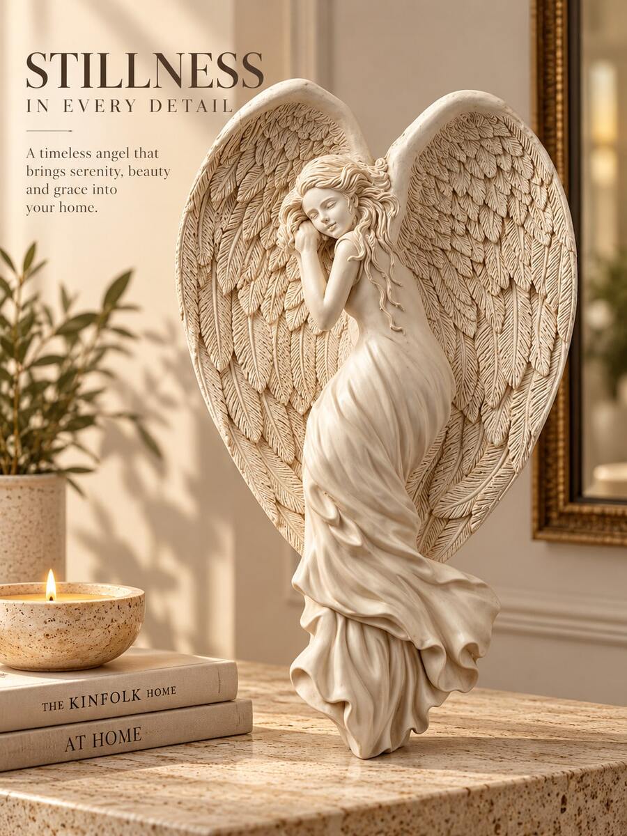 1PC Angel Figurine With Feathered Wings, Elegant Decorative Statue For Bedroom, Living Room, Mantel And Bookshelf Display, Tabletop Home Accent, Thoughtful Gift - A - View 1