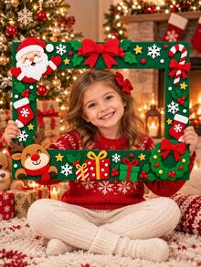 Perlengkapan Foto Natal untuk Photo Booth, Bingkai Foto dari Kain Felt dengan Santa Claus, Rusa Kutub, Karangan Bunga Natal, Kaus Kaki Natal, Permen Tongkat, Hadiah, dan Kepingan Salju, Bingkai Selfie Liburan untuk Anak-Anak dan Keluarga, Dekorasi Pesta Natal - D - View 6