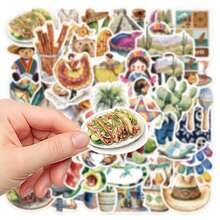 50pcs/Set Mexican Style Watercolor Stickers, Aesthetic Latin Culture Decals For Journal Water Bottle Laptop Decor - Multicolor - View 2