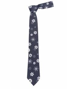 1PC Navy Blue Fresh Floral Jacquard Tie, Men's Casual & Light Business Shirt Accessory, Versatile Necktie - Multicolor - View 5