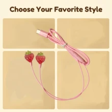 1pc New Pink Wired Earphones, 2 Colors Available, Compatible With Type-C Full In-Ear DIY Cute Jewelry Crystal Strawberry Wired Earphones, With Volume Control Function, Built-In Microphone, High-Definition Call Phone Earphones - View 8