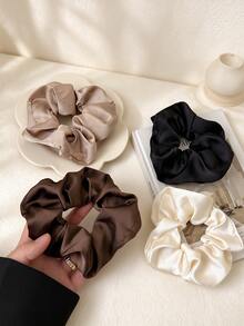 5pcs Girls' Solid Color Satin Scrunchie Set, Soft Glow Texture That Doesn't Damage Hair, Daily Commuting Vibes Hair Accessories - Multicolor - View 4
