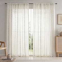 1pc Black Cluster Striped Jacquard Sheer Curtain, Colorful Dot Faux Linen Design, Rod Pocket Top, Natural Light Filtering, Soft & Draping, Machine Washable, Polyester Material, American Vintage Home Decor For Bedroom, Living Room, Office, Kitchen, Dining Room, Bathroom - Multicolor - View 5