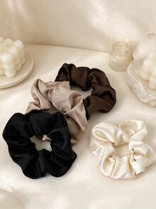 5pcs Girls' Solid Color Satin Scrunchie Set, Soft Glow Texture That Doesn't Damage Hair, Daily Commuting Vibes Hair Accessories - Multicolor - View 1