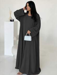1 bộ trang phục Muslim giả hai mảnh màu trơn phong cách tối giản thanh lịch, cổ tròn, phù hợp mặc mùa xuân, hè, thu, đông, mặc quanh năm - Nhiều màu - Xem 4