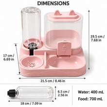 Pink 2-In-1 Cat Food And Water Dispenser, Gravity Feeder With Cat Ear Lid, 700mL Food Hopper And 400mL Water Bottle - 1L - View 2