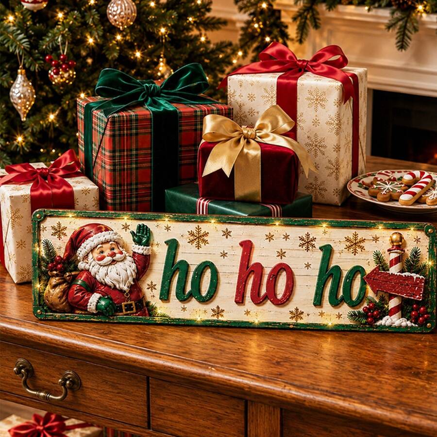 1pc Christmas Bow Santa Claus Wooden Hanging Ornament, Holiday Atmosphere Decoration, Suitable For Home And Yard Decor - AA - View 1