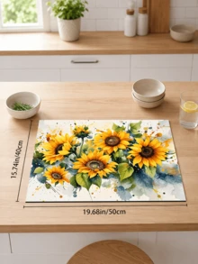 1pc Watercolor Sunflower Floral Print Kitchen Countertop Mat, Dish Drying Mat, Absorbent Dish Drying Mat, Coffee Machine Mat, Dishwashing Mat, Sink Mat, Kitchen Countertop Protector, Suitable For Cups, Plates, Tableware And Kitchen Decor - Multicolor - View 14