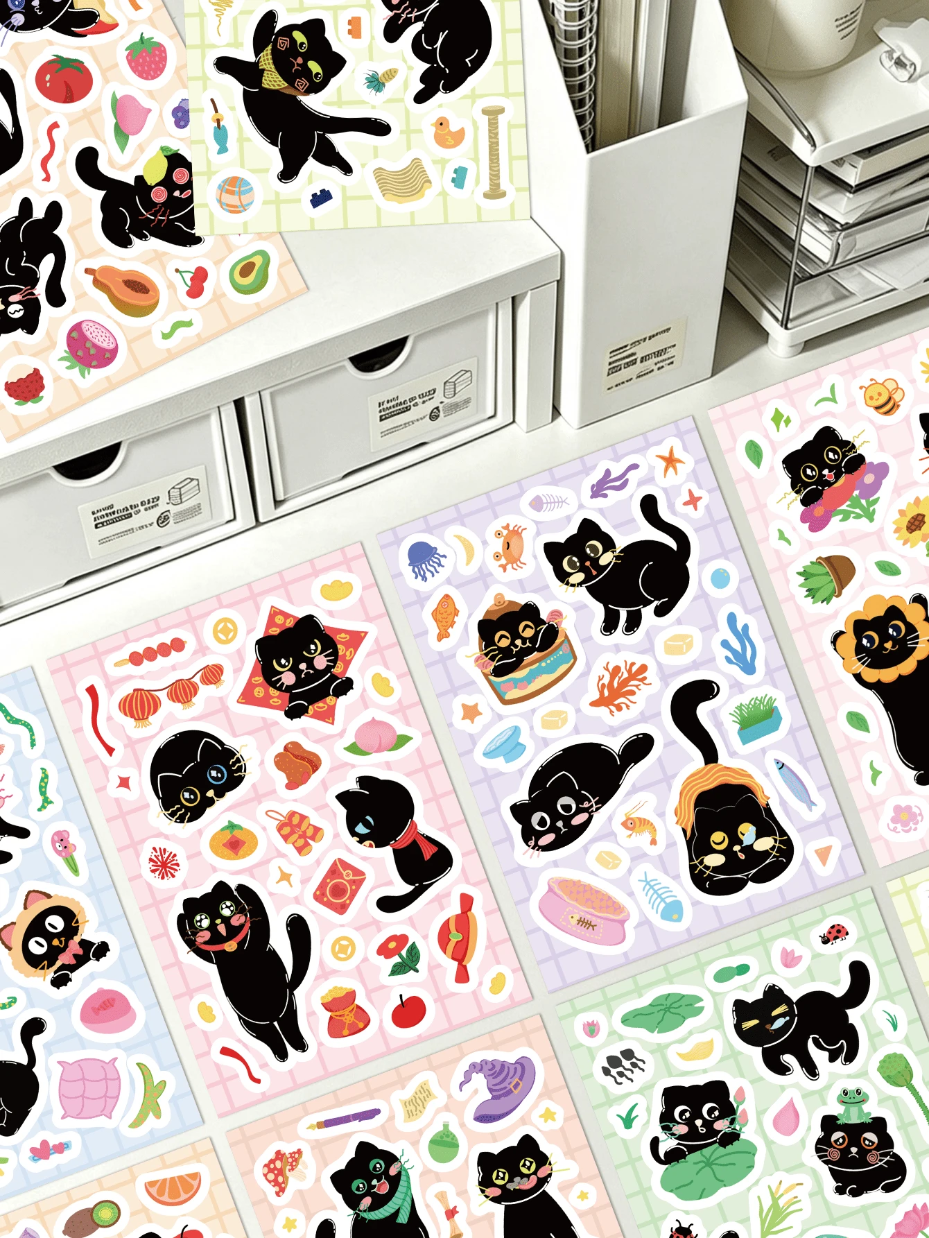 8 Sheets Cute Black Cat Stickers, Lovely Cartoon Kitty Decals For ...