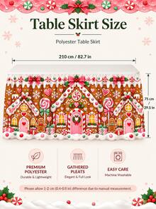 Christmas Table Skirt, Gingerbread House Candy Cane Peppermint Gingerbread Man Print Polyester Table Cover For Dessert Table Buffet, Xmas Holiday Party Dining Room Home Decorations - C - View 4