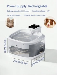 1pc 152oz/4.5L Wireless Cat Water Fountain, Battery Powered Pet Wireless Water Dispenser With Sensor - 4.5L - View 10