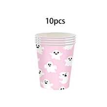 10pcs/20pcs/50pcs/80pcs Halloween Pink Ghost Theme Paper Tableware Set, Includes Paper Plates, Napkins And Paper Cups, Printed With Cute "Boo" Ghost Pattern; Suitable For Halloween Trick Or Treat Party, Birthday Party And Day Of The Dead - Multicolor - View 8