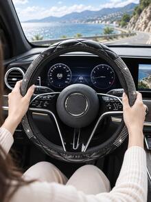 Bling Rhinestone Car Steering Wheel Cover For Women, 15 Inch Stretch No Inner Ring Quilted Faux Leather Steering Wheel Protector, Soft Comfort Non‑Slip Fashion Ladies Auto Interior Decor - Multicolor - View 9