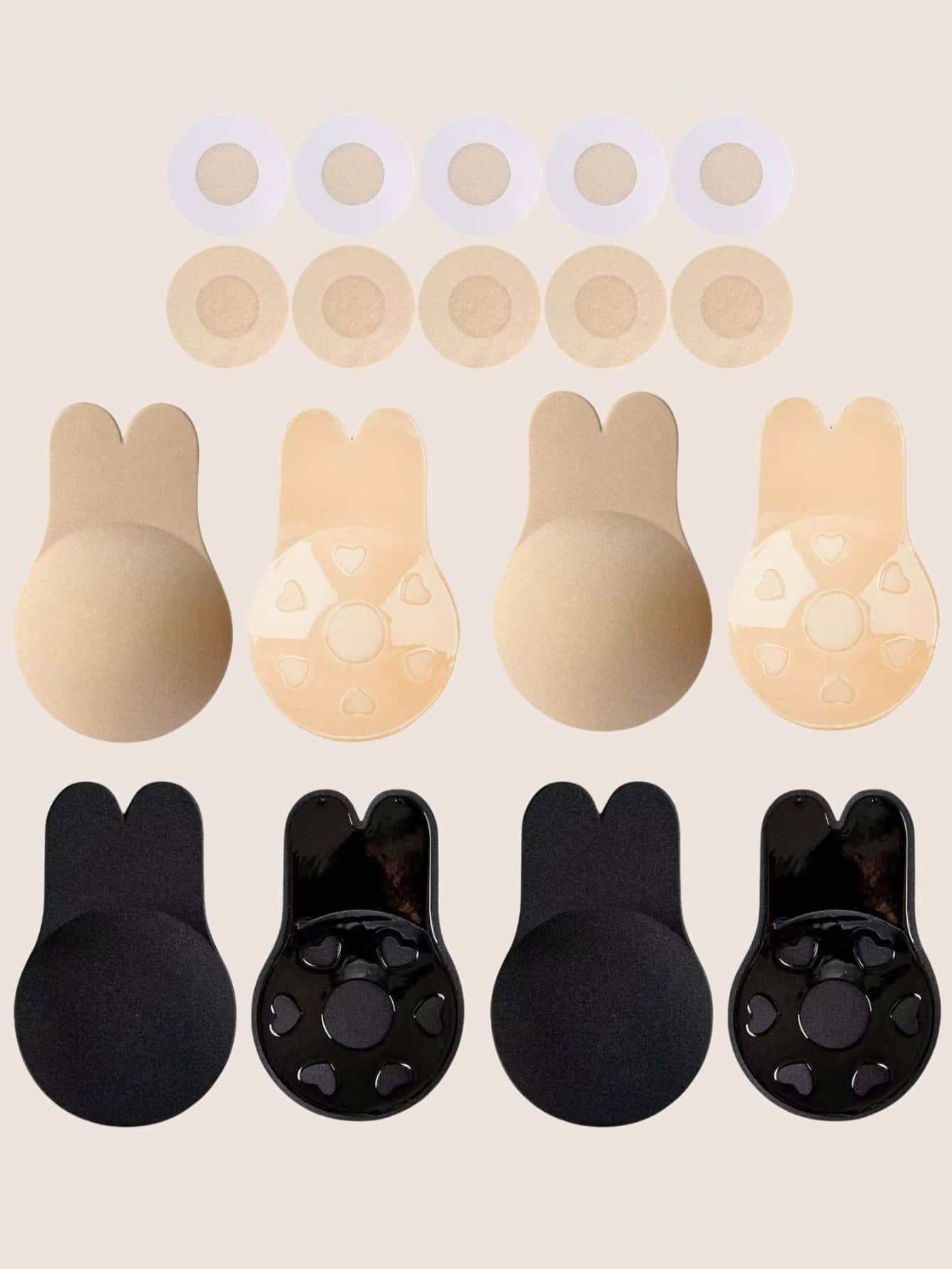 4 Pairs + 10 Pieces Women's Self-Adhesive Lift-Up Bras, Adhesive Bras, Strapless Bras - Multicolor - View 1