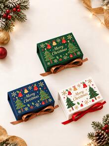 2PCS Christmas Gift Boxes With Ribbon Bows, Elegant Tree, Bell And Snowflake Prints, Holiday Gift Packaging For Christmas Eve And Birthday Parties - View 2