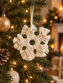 1pc Christmas Snowflake Hanging Decor Boho Style White Rope Design Rustic Holiday Decoration Winter Wonderland Home Accent Christmas Tree Door Window Fireplace Gift Wrapping Party Decor Seasonal Celebration - Style 4 - View 1