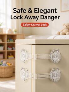 10pcs Transparent No-Drill Safety Lock, Sticks Firmly, Prevents Cabinets And Drawers From Accidentally Opening, And Reduces Bumping Hazards. - Multicolor - View 3