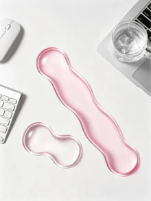 1 Set Pink Crystal Clear Wave Shape Wrist Rest Pad For Mouse Pad, Keyboard Palm Rest, Wist Support Cushion - Cool & Comfortable - View 2