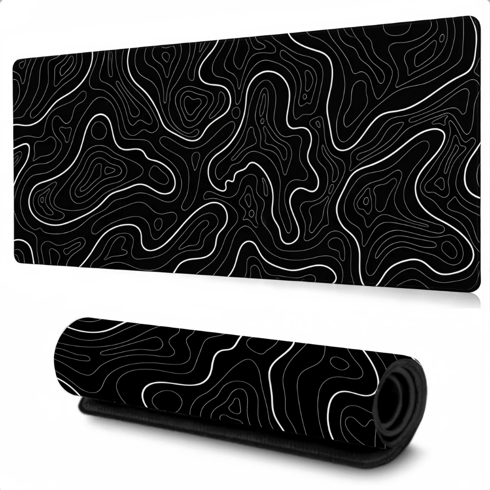 Black & White Line Pattern Extra Large Mouse Pad, Gaming Desk Mat, Large Keyboard Pad, Washable, Rubber Non-Slip Bottom, Gift Mouse Pad, Desktop Protector, Study Desk Mat, Multiple Sizes Available, Computer Keyboard Pad, Laptop Pad - View 1