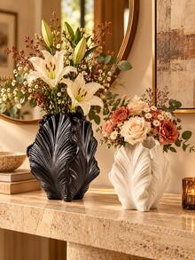 1PC Black Feather-Shaped Vase, Modern Decorative Flower Vase For Living Room, Bedroom, Entryway, Dining Table And Office Decor, Sculptural Tabletop Accent, Unique Housewarming Gift - A - View 6