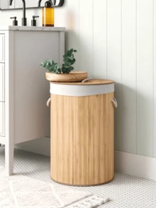 Round Natural Bamboo Laundry Hamper With Lid & Rope Handles, Large‑Capacity Removable Washable Inner Liner, Breathable Storage Bin For Dirty Clothes Towels, For Bedroom Bathroom Laundry Room Dorm Apartment, For Household Users & College Students - Multiple Specifications - View 2