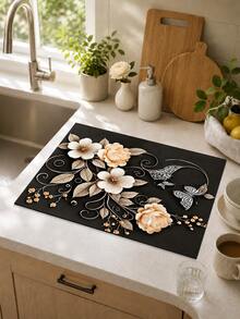 1pc Vintage Luxury Kitchen Countertop Mat, Coffee Machine Mat, Dishwashing Mat, Sink Mat, Kitchen Countertop Protector, Suitable For Cups, Plates, Tableware And Kitchen Decor Home Decoration - Multicolor - View 1