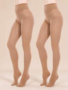 2 Pairs 80D Spring/Autumn High Waist Elastic Nude Tights, Snag-Resistant, Durable, Slimming, Shaping, Everyday Base Layer Pantyhose - Multicolor - View 1