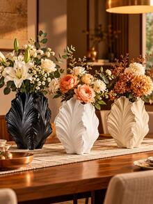 1PC Black Feather-Shaped Vase, Modern Decorative Flower Vase For Living Room, Bedroom, Entryway, Dining Table And Office Decor, Sculptural Tabletop Accent, Unique Housewarming Gift - A - View 2
