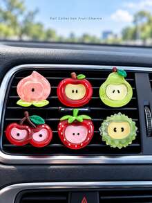 Cartoon Fruit Car Air Vent Fragrance Clip, Resin Aromatherapy Diffuser Apple Strawberry Pear Peach, Creative Car Interior Decoration Accessory, Fun Gift For Women And Girls - A - View 3