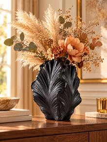 1PC Black Feather-Shaped Vase, Modern Decorative Flower Vase For Living Room, Bedroom, Entryway, Dining Table And Office Decor, Sculptural Tabletop Accent, Unique Housewarming Gift - A - View 5