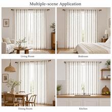 1pc Black Cluster Striped Jacquard Sheer Curtain, Colorful Dot Faux Linen Design, Rod Pocket Top, Natural Light Filtering, Soft & Draping, Machine Washable, Polyester Material, American Vintage Home Decor For Bedroom, Living Room, Office, Kitchen, Dining Room, Bathroom - Multicolor - View 10