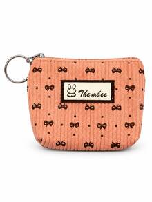 Children's Autumn/Winter Corduroy Material Mini Coin Purse, Bow And Rabbit Pattern, With Keychain-Stores Keys, Data Cables, Coins And Rings, Suitable For Students And Children, Stores Phones, Lipsticks, Loose Change, Versatile For Daily Outings And Shopping, Halloween/New Year Gift - Multicolor - View 12