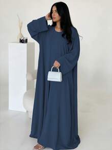 1 bộ trang phục Muslim giả hai mảnh màu trơn phong cách tối giản thanh lịch, cổ tròn, phù hợp mặc mùa xuân, hè, thu, đông, mặc quanh năm - Nhiều màu - Xem 33