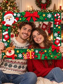 Perlengkapan Foto Natal untuk Photo Booth, Bingkai Foto dari Kain Felt dengan Santa Claus, Rusa Kutub, Karangan Bunga Natal, Kaus Kaki Natal, Permen Tongkat, Hadiah, dan Kepingan Salju, Bingkai Selfie Liburan untuk Anak-Anak dan Keluarga, Dekorasi Pesta Natal - D - View 5