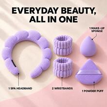 5pcs Gift Set Multi-Functional Skincare & Makeup, Makeup Tool Gift Box, Cloud Petal Coral Fleece Headband & Absorbent Wristband, Includes Water Drop Makeup Sponge + Triangle Powder Puff, Macaron Multi-Color, Soft & Skin-Friendly, Dry & Wet Dual Use, Smooth Application Without Powder Absorption, Women's Makeup Base, Home Skincare, Suitable For All Seasons, Holiday Gift Makeup Set, Halloween, Christmas, Back To School - Multicolor - View 10