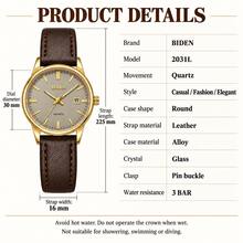 BIDEN Women's Analog Quartz Date Watch Stylish Casual Water Resistant Gold Tone Case/Brown Leather Strap - Gold - View 10