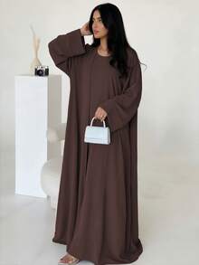 1 bộ trang phục Muslim giả hai mảnh màu trơn phong cách tối giản thanh lịch, cổ tròn, phù hợp mặc mùa xuân, hè, thu, đông, mặc quanh năm - Nhiều màu - Xem 32